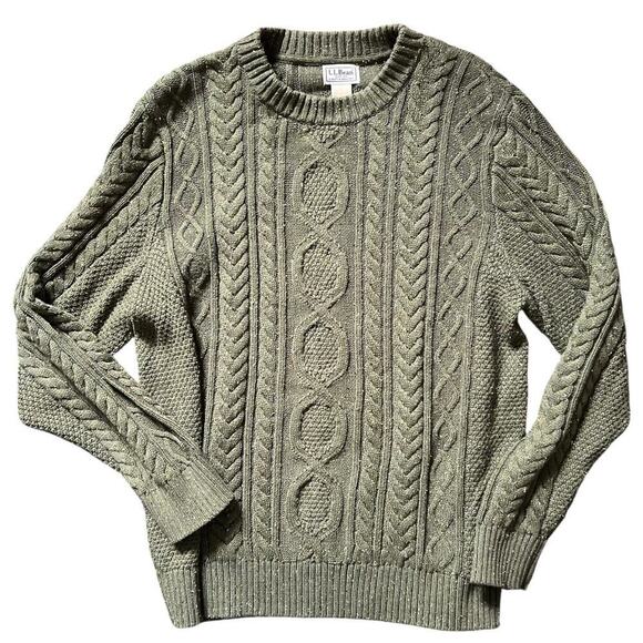 L.L. Bean Other - LL Bean Green Speckled Cable Knit Sweater Size Large Mens Organic Cotton